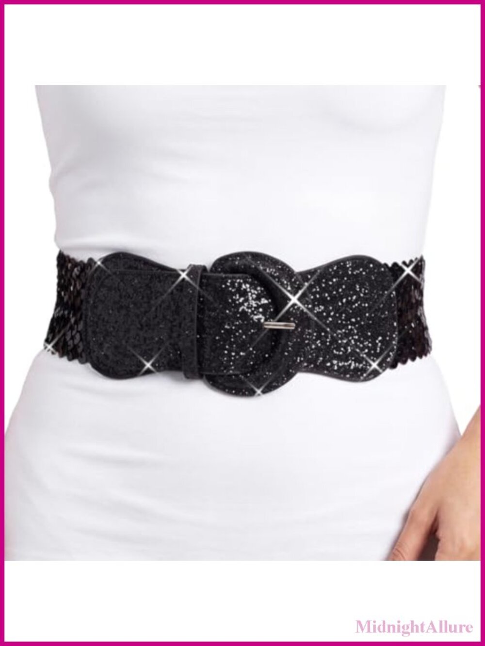 Sequin Wide Elastic Cinch Waist Belt Glitter Party Dress Belt